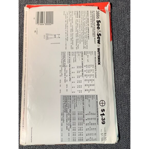 See & Sew Butterick 3886 Sewing Pattern Size B (12-14-16) Women's Dresses - uncu - Picture 2 of 2